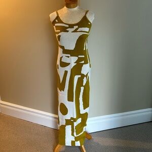 Sweater knit mustard gold and cream dress